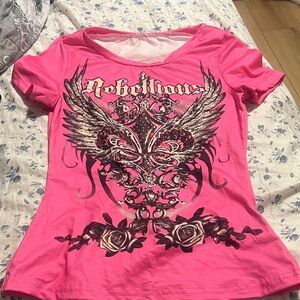 Pink Graphic Tee with Wing Design